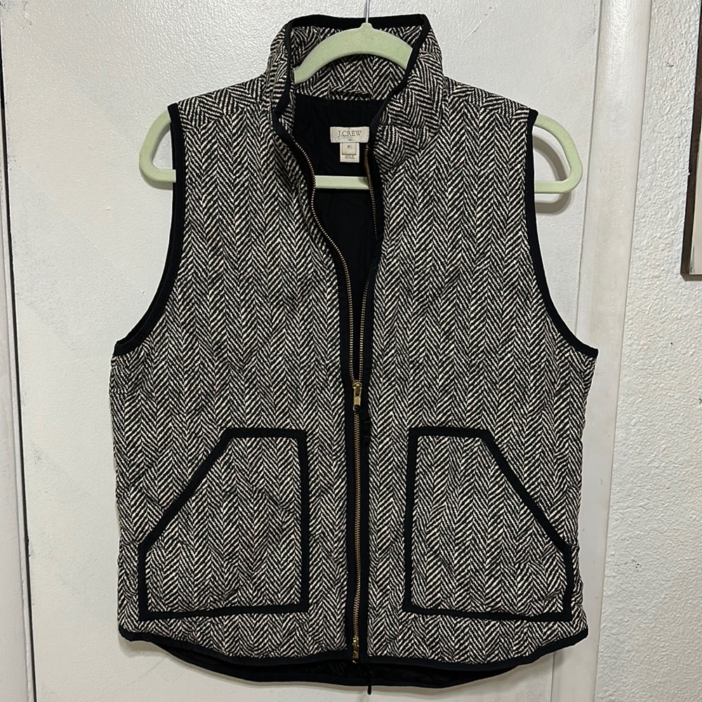 J Crew Factory Printed Quilted Down Puffer Vest Herringbone Womens M